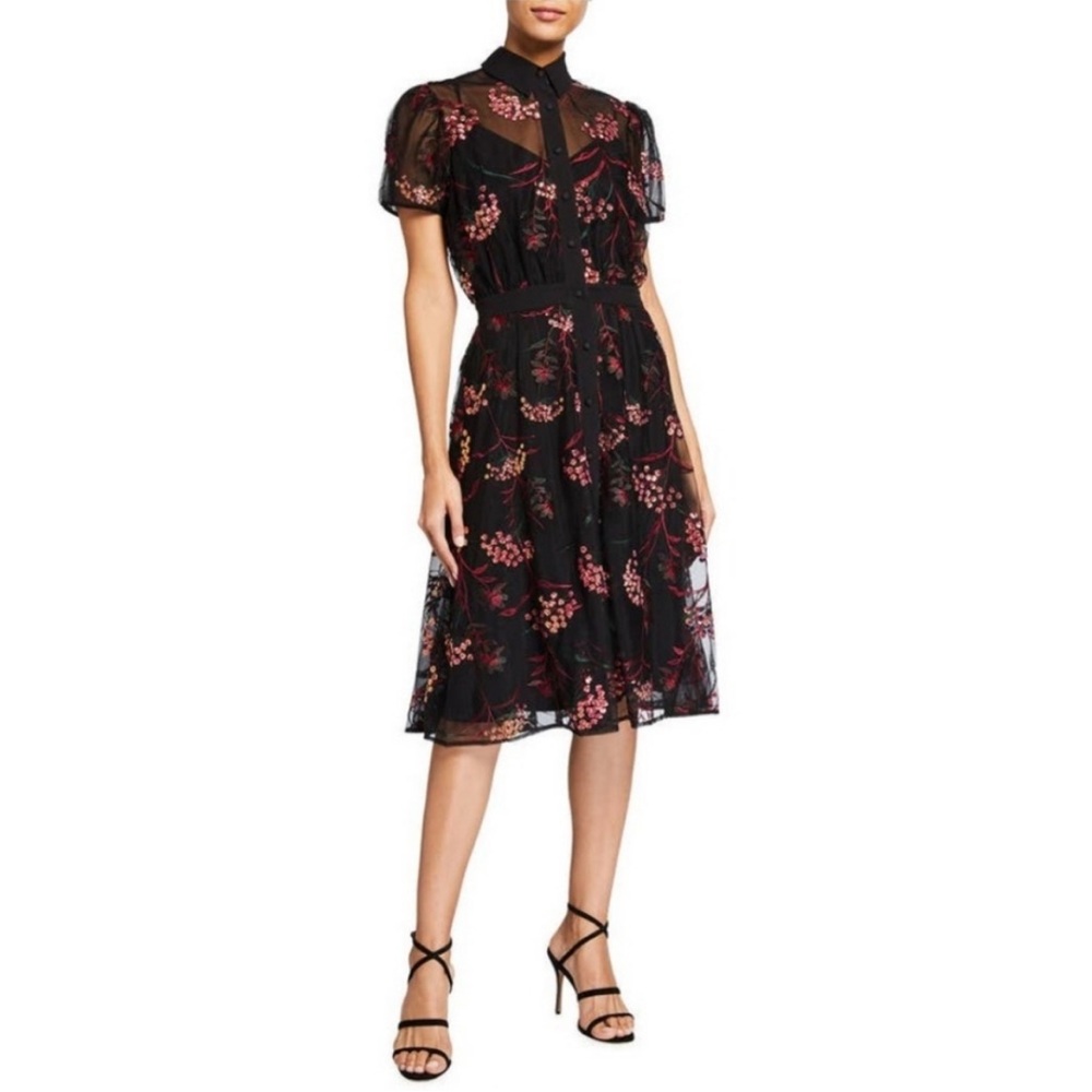 Dress the Population Black and Pink Floral Midi Dress